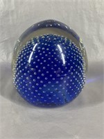 A Cobalt Blue Blown Glass Done Paperweight