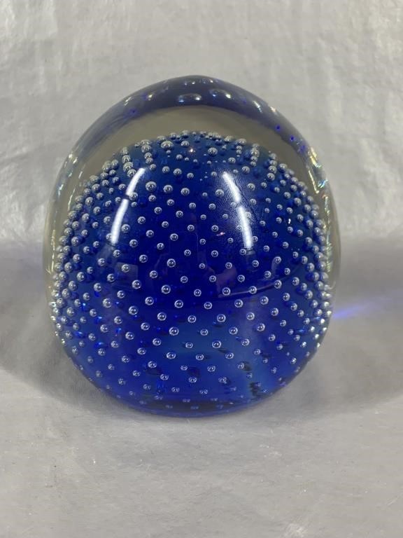 A Cobalt Blue Blown Glass Done Paperweight