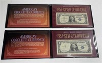 Two $1 1957 Silver Certificates w/ COA