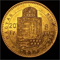 1889 Hungary Gold 20 Francs/8 Forint - Prooflike!