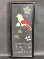 Hand Embroidered Bird & Floral Gratitude Sign