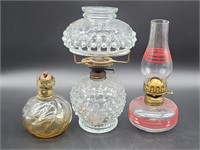 (3) Vintage Hurricane Oil Lamps, 2 are as is
