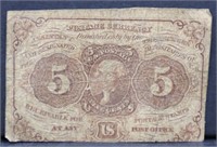 Genuine 1862 5 cent fractional note