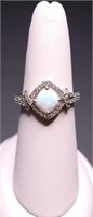 Sterling square cut opal ring, lab created