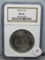 1883-O Morgan silver dollar. NGC MS64.
