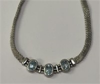 Sterling Italy Necklace w/ Aquamarine Stones