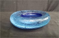 Hand-blown blue art glass bowl