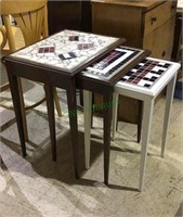 Beautiful trio of mosaic tile top nesting tables -