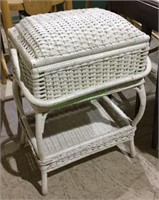 Vintage wicker sewing basket stand with handle