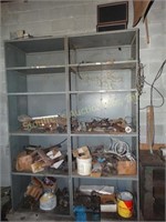 2 Metal Shelves w/contents- scrap metal, engine