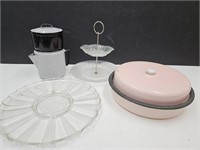 Indiana Glass 2 Tier Dish,  VTG Pink Tin Pie