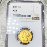 1899 $5 Gold Half Eagle NGC - MS61