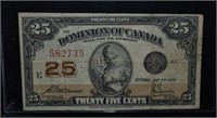1923 Dominion Of Canada .25c Banknote