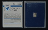 Ltd Ed. Silver Ingot Expo '86 (One Gram)