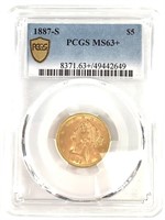 1887-S $5 Gold Half Eagle PCGS MS63+