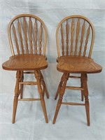 Pair of Oak Swivel Bar Chairs