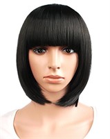 MapofBeauty Popular Short Straight Wigs Flat Bangs