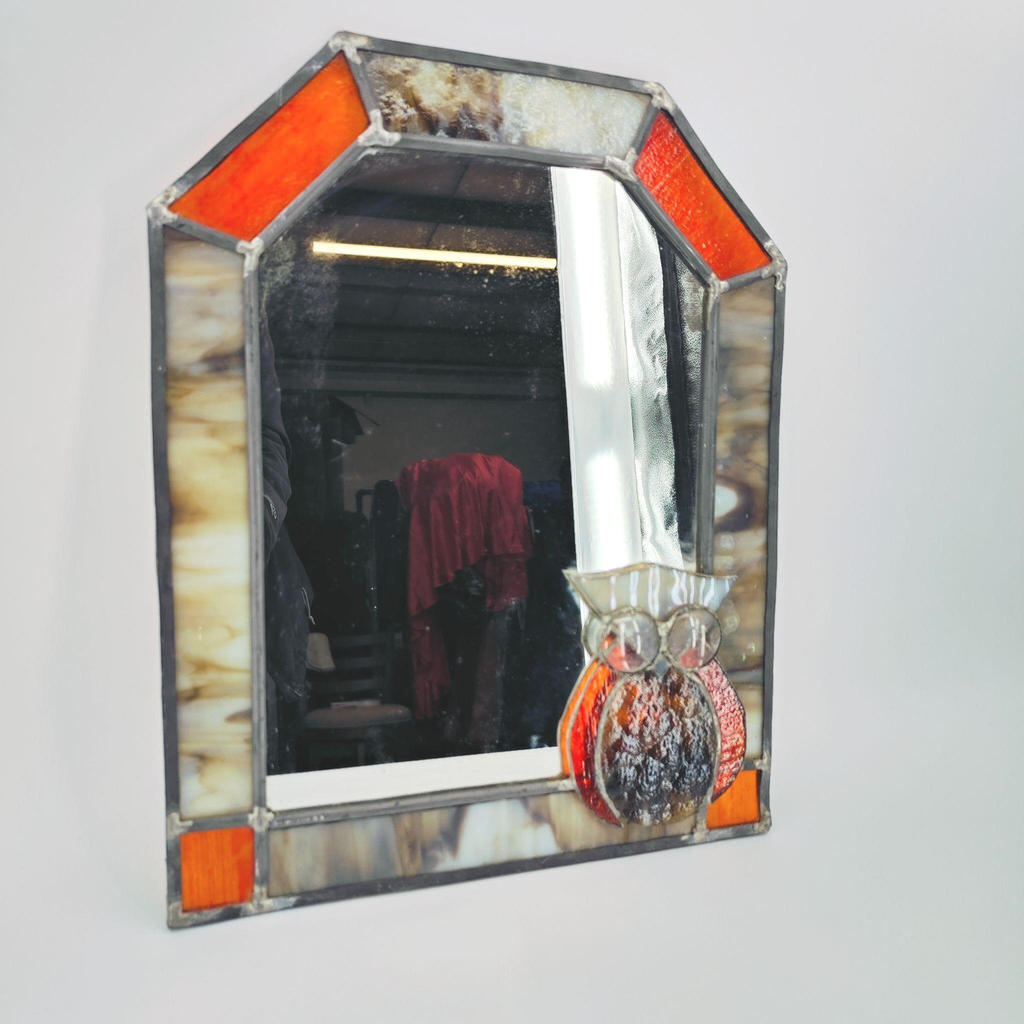 Stained Glass, Marble, and Metal Framed Mirror
