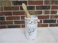 Terra Cotta Vase 9" & 3 Wood Spoons