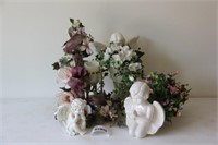 ceramic angels, silk flowers
