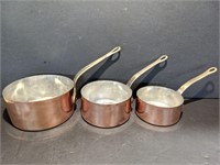 Group of 3 French Copper Sauce Pans