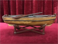 12" Wood Row Boat Model w/ Stand & Oars