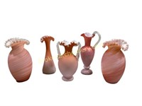 Five Satin Glass Vases