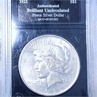 1922 Silver Peace Dollar BA - BU