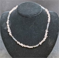 Sterling Silver & Rose Quartz Rough Stone Necklace