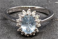 Sterling Silver Topaz & Diamond Halo Ring