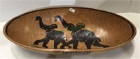 Wooden oval bowl with painted elephant motif