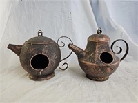 2 Metal Decorative Teapot Birdhouses