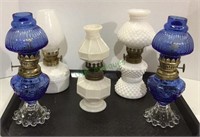 Great tray lot of vintage miniature oil lamps