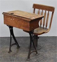 Antique Child's School Desk & Chair Adjustable