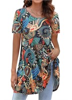 P259  Plus Size Tunic Floral Swing Top, XL