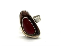 ‘925’ Marked Ring with Red Stone Adjustable Size
