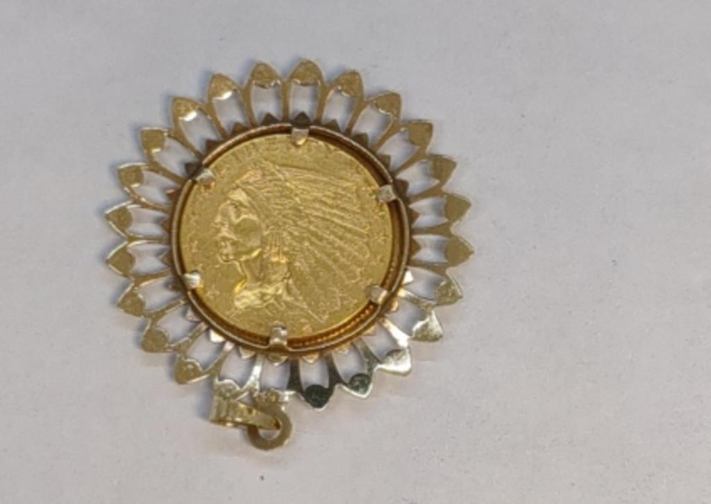 2.5 Dollar US Gold Coin in 14k Gold Setting 6.3g