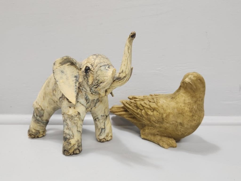 Vintage Crushed Oyster Elephant Figurine, Bird