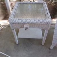 WICKER END GLASS TOP TABLE