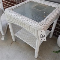 GLASS TOP WICKER END TABLE