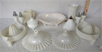 Assortment of Milk Glass Dishes & Shakers