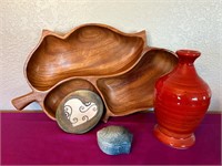 Wood Divided Plate / Tray Ceramic Vase, Pottery ++