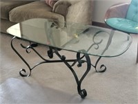 3 Piece Wrought Iron & Glass End & Coffee Tables