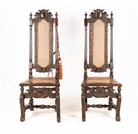Furniture Two Antique Wood and Cane Chairs
