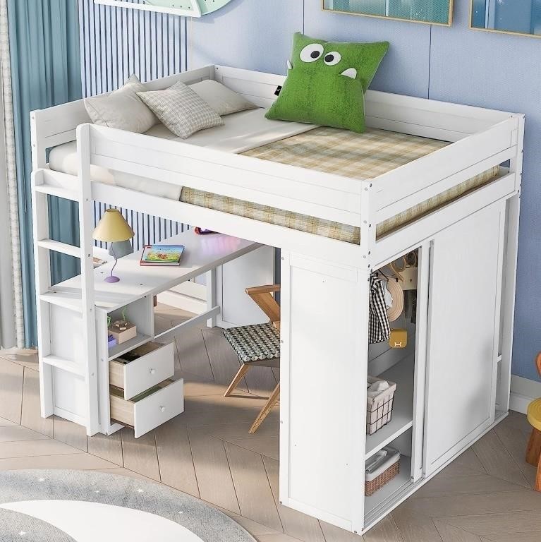 BIADNBZ Full Size Loft Bed with Desk