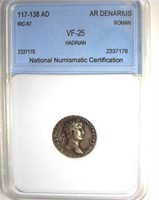 117-138 AD Hadrian NNC VF25 AR Denarius