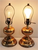 Pair Vintage Copper Tone Table Lamps - 17.5"h