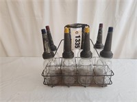 Wire Handled Tote w/8 Oil Bottles w/Spout