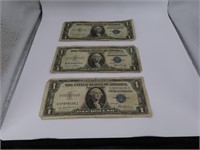 (3) 1935d/e/f Silver $1 Certificates Bills