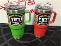 (2) Yeti Rambler 20oz Travel Mugs Lids No Clips